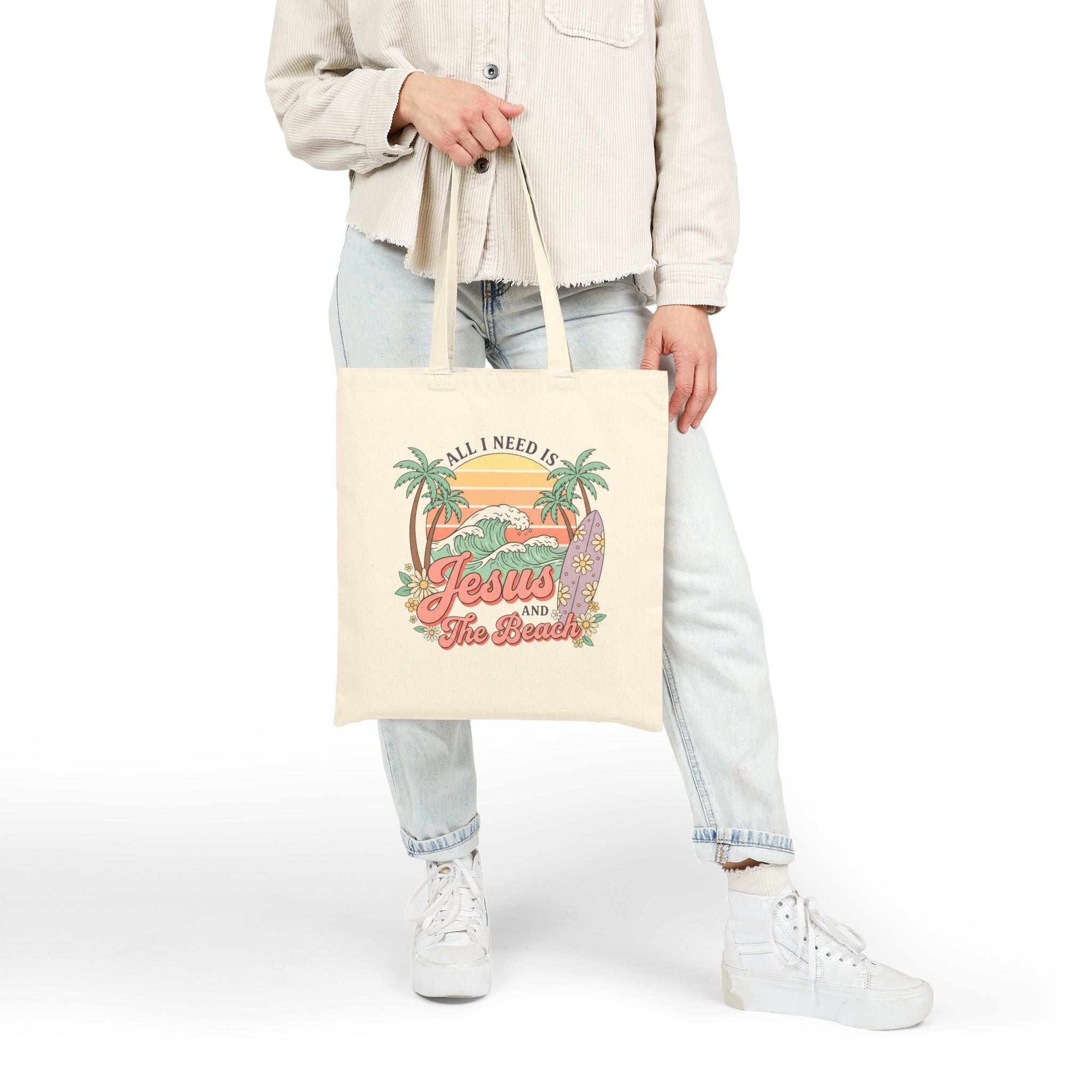 Jesus and the Beach Cotton Canvas Tote Bag