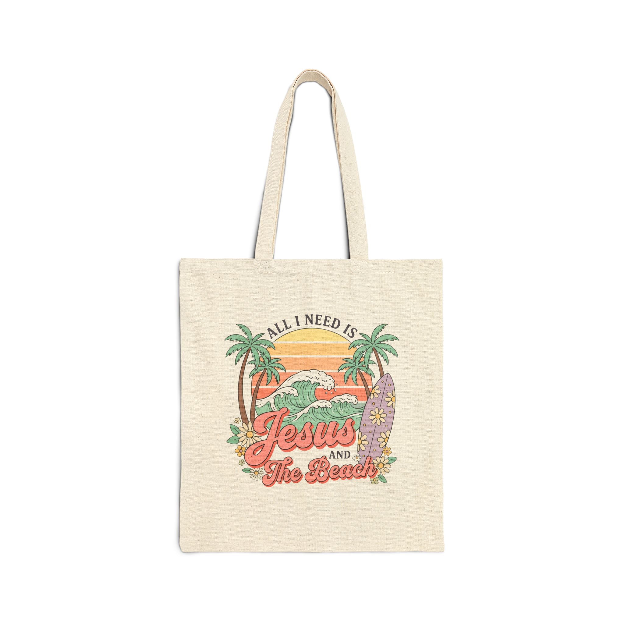 Jesus and the Beach Cotton Canvas Tote Bag